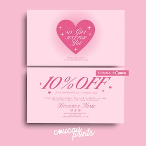 Modelo de cartão de cupom rosa Canva, cartão promocional para impressão, cartão de marketing promocional para empresas, cartão de cupom de desconto para esteticista - fev.