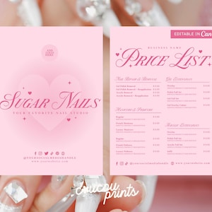Plantilla editable de lista de precios de uñas rosas en Canva, letrero de pago imprimible, lista de precios personalizada para salón de belleza, plantilla de hoja de precios de spa - Febrero