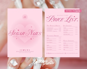 Editable Pink Nails Price List Template Canva, DIY Printable Payment Sign, Custom Beauty Salon Pricing List, Spa Price Sheet Template - Feb