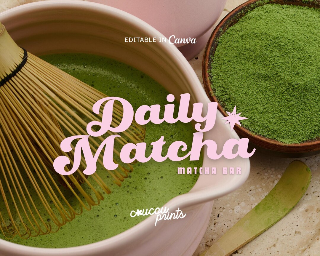 Premade Logo Design Canva, Matcha Cafe Logo Template, Pink Green DIY ...