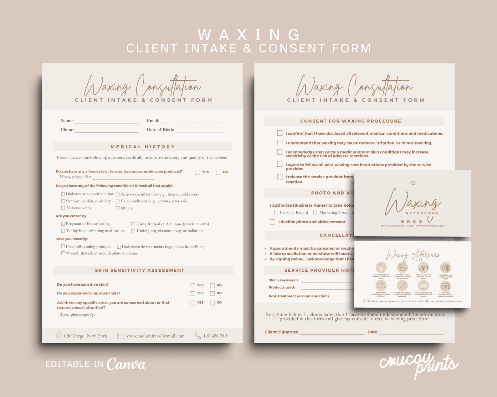 Waxing Consent Forms, Waxing Treatment Template, Printable Waxing