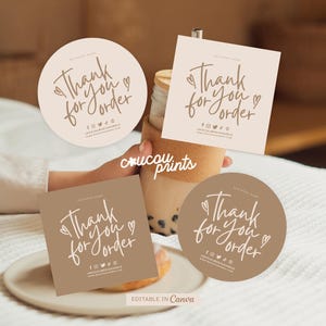 Dankeschön-Aufklebervorlage für kleine Unternehmen, bearbeitbarer Verpackungsaufkleber, druckbares rundes Box-Siegelaufkleberetikett, DIY-Paketsiegel Canva - Tofi
