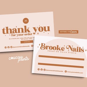 Modelo de cartão de embalagem para produtos Press On Nails, encarte para unhas artificiais faça você mesmo, impressão de unhas postiças coladas no cartão Canva, Daisy