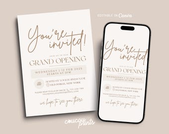 Business Invitation Template, Grand Opening Flyer Invitation, Event Party Flyer, Promo Photo Website Launch, Digital You're Invited, Elle