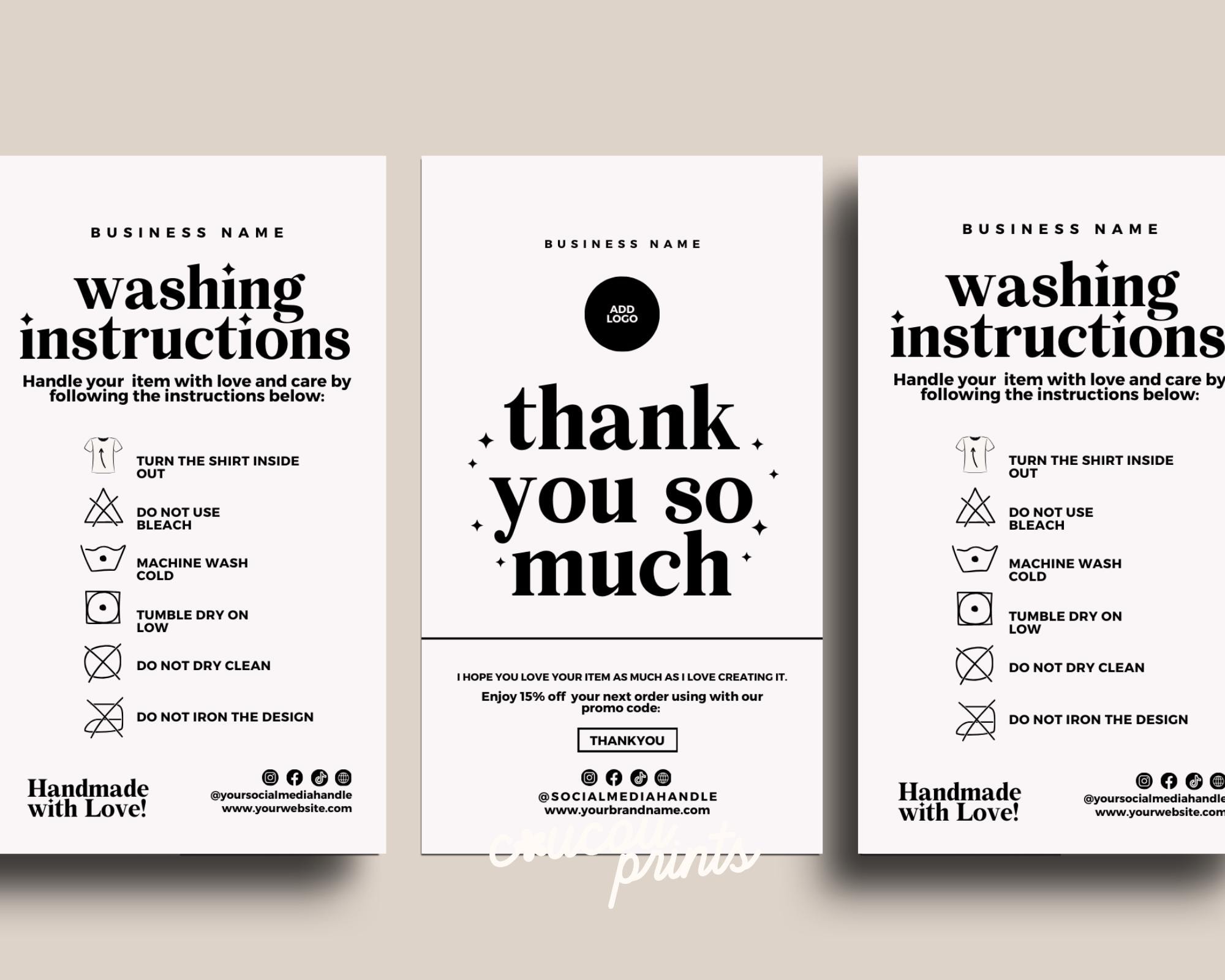 Washing Instructions Care Card Canva, Editable T Shirt Care Card ...