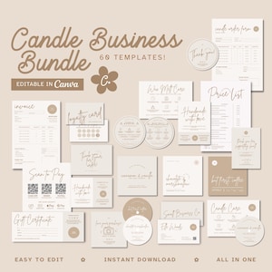 Kerze Business Bundle, bearbeitbare Kerzenetiketten, Pflegeanleitungskarte, Preisliste, Dankeskarten, Kerzenpflegekarte, Bestellformular Canva,