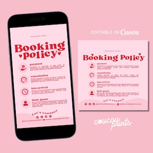Bearbeitbare Vorlage für Buchungsrichtlinien Canva, Instagram Story und Post-Payment, Rückerstattung- und Stornierungsrichtlinie, Vorlage für Begriff und Bedingung, Sofi