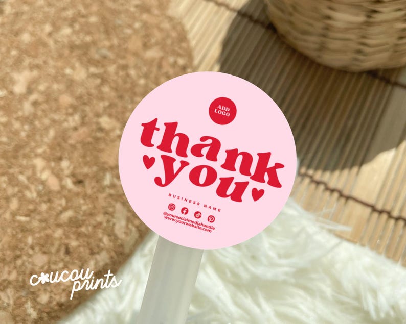 Pink Business Thank You Sticker, Round Box Seal Sticker Label ...