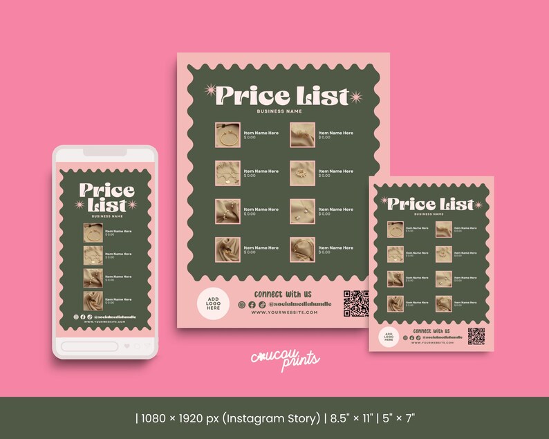 Editable Price List Template Canva, Printable Payment Sign, Beauty ...