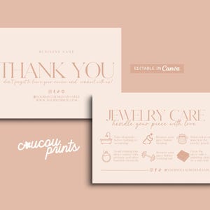 Modèle de carte d'entretien de bijoux minimaliste, carte d'instructions d'entretien de bijoux personnalisée, insert de carte de remerciement pour entreprise de bijoux modernes imprimable - Ery