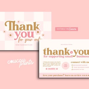 Plantilla de tarjeta de agradecimiento comercial editable, prospecto de agradecimiento personalizado, tarjeta de agradecimiento por su compra imprimible, embalaje comercial, Sky