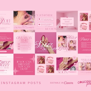 Instagram Post Templates, Pink Instagram Templates for Business, Instagram Bundle, Instagram Feed, Canva Template Instagram Ecommerce, Feb