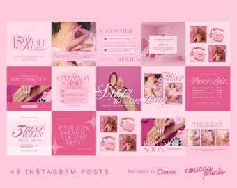 Plantillas para publicaciones de Instagram, plantillas rosas para Instagram para negocios, paquete de Instagram, feed de Instagram, plantilla de Canva para comercio electrónico en Instagram, febrero