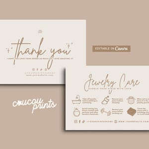 Plantilla minimalista para el cuidado de joyas, tarjeta personalizada con instrucciones para el cuidado de joyas, tarjeta de agradecimiento imprimible para negocios de joyería moderna - Elle