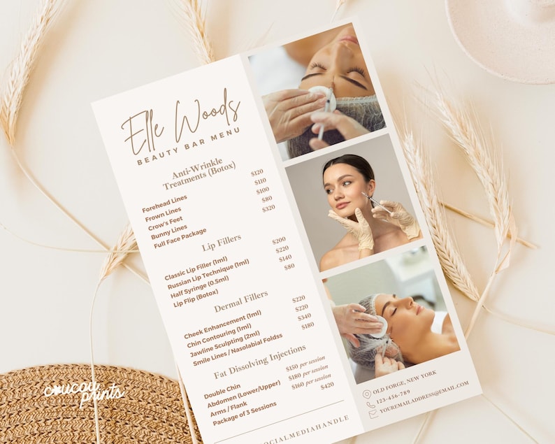 Aesthetic Price List Design Templates, Beauty Salon Botox Lip Filler Fat Removal Menu Catalog, Nurse Injector Price, MedSpa Price Menu, Elle image 2