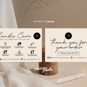 Plantilla de tarjeta para el cuidado de velas, tarjeta editable con instrucciones para el cuidado de velas, tarjeta de agradecimiento para empresas, tarjetas de seguridad para velas (Canva) - Bri