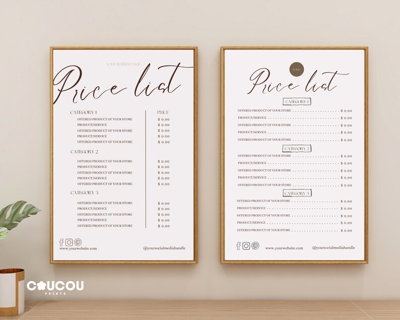 Modern Price List Template Canva Editable Price Sheet Etsy