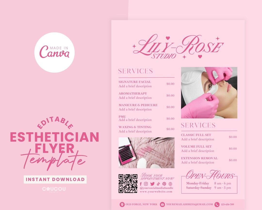 Pink Printable Esthetician Flyer, Esthetician Brochure Template ...