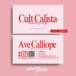Modèle de carte de visite moderne QR Code, carte de visite DIY, carte de visite rose imprimable, carte de visite modifiable sur toile, téléchargement immédiat, nuage