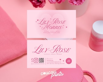 Modern Business Card Template QR Code, DIY Calling Card, Printable Pink Business Card, Editable Business Card Canva, Instant Download - Feb