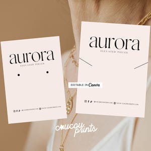 Aangepaste sieraden displaykaartsjabloon, doe-het-zelf bewerkbare oorbelkaartverpakking, afdrukbare ketting displaykaart, sieraden bedrijfsbranding, Auro