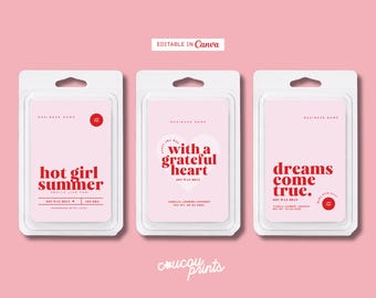 Pink Wax Melt Label Template, Modern Custom Wax Tart Label Design, Pre Designed Clamshell Wax Label, Editable Wax Melt Sticker Canva - Remi
