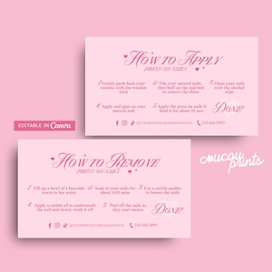 DIY How To App Press On Nails Anleitungskarte, bearbeitbare künstliche Nägel Anleitung und druckbare Nägel Visitenkarte Canva - Feb