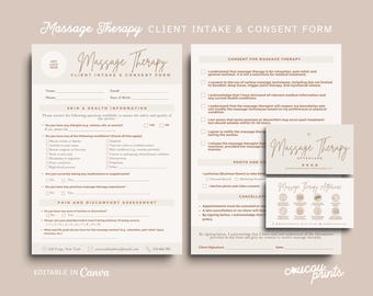 Massage Therapy Consent Forms, Editable Massage SOAP Notes Consultation Form, Massage Consultation and Waiver, Massage Aftercare Cards, Elle