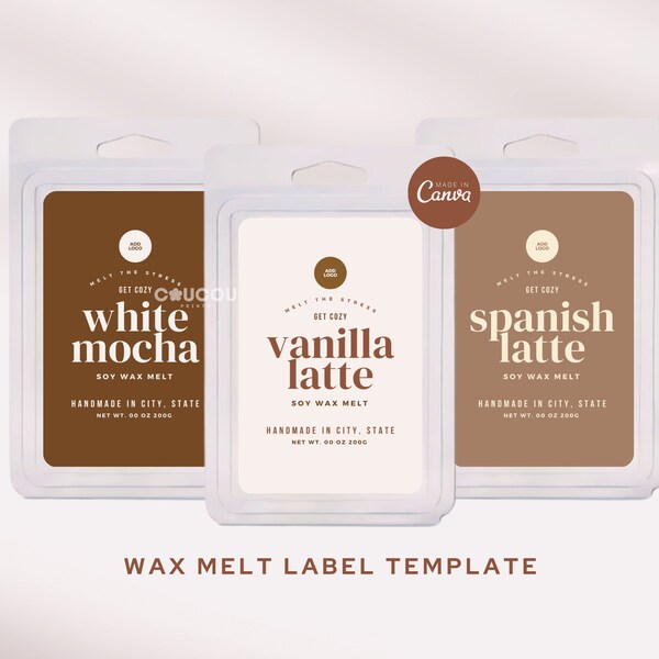 Custom Wax Melt Label Template, DIY Modern Wax Tart Label Design, Printable Pre Designed Clamshell Wax Label Sticker Editable Label Canva