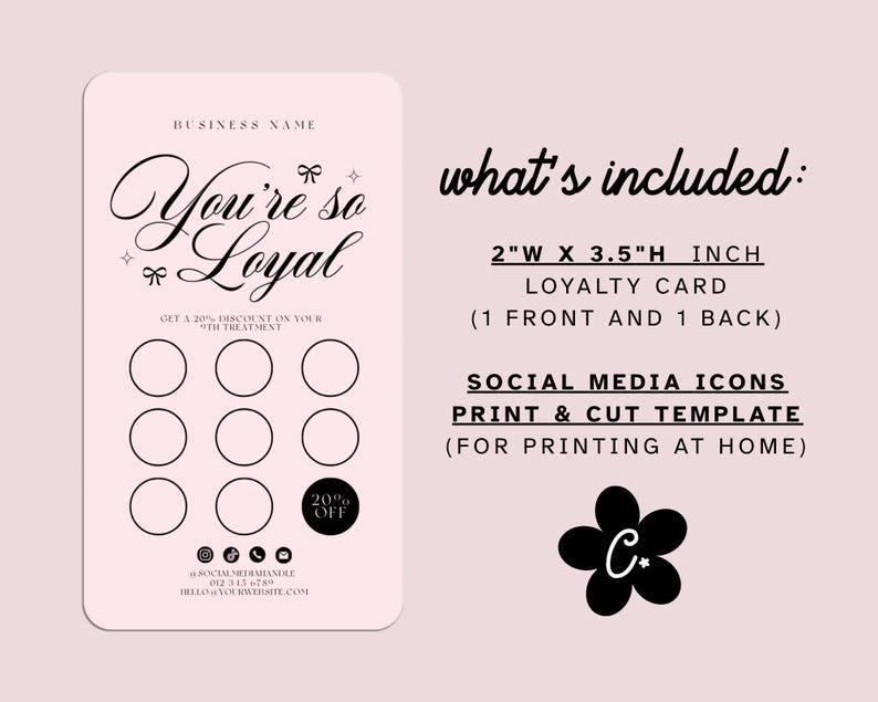 Pink Loyalty Card Template Canva, Editable Customer Punch Card ...