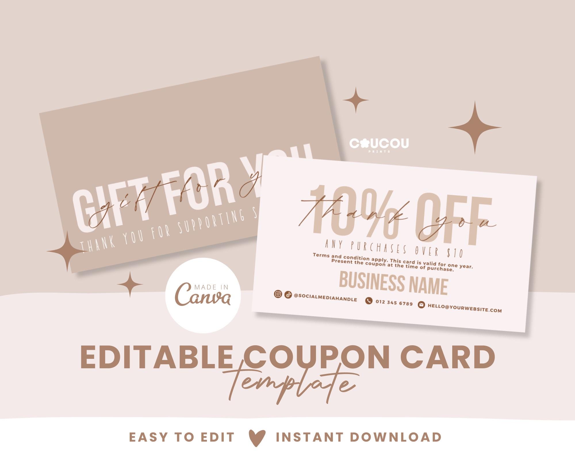 Editable Coupon Card Canva Template, Printable Business Promo Card ...