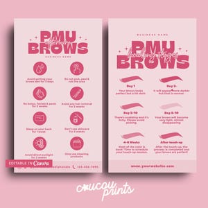 Plantilla de etapas de cicatrización de cejas con PMU, tarjeta editable para el cuidado posterior de las cejas, instrucciones sobre el proceso de cicatrización de Phibrows, tarjeta para el cuidado del maquillaje permanente - Lola