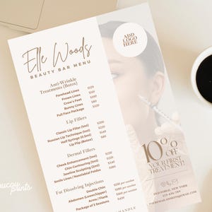 Aesthetic Price List Design Templates, Beauty Salon Botox Lip Filler Fat Removal Menu Catalog, Nurse Injector Price, MedSpa Price Menu, Elle image 2