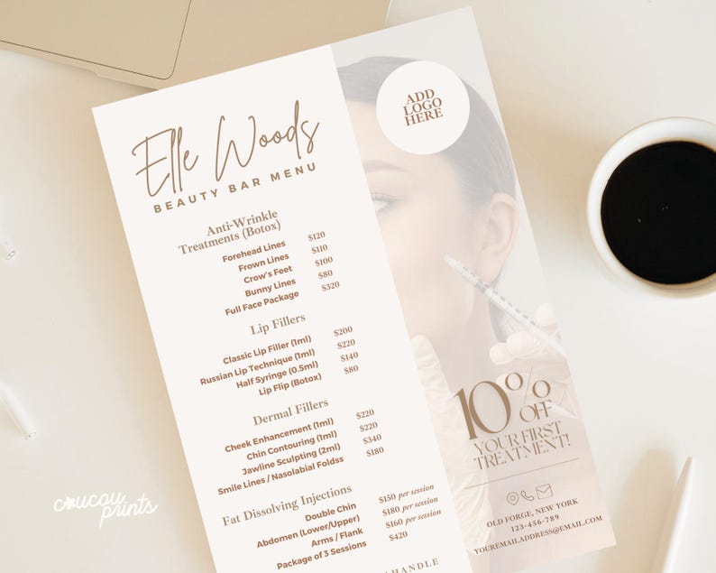 Aesthetic Price List Design Templates, Beauty Salon Botox Lip Filler Fat Removal Menu Catalog, Nurse Injector Price, MedSpa Price Menu, Elle image 2