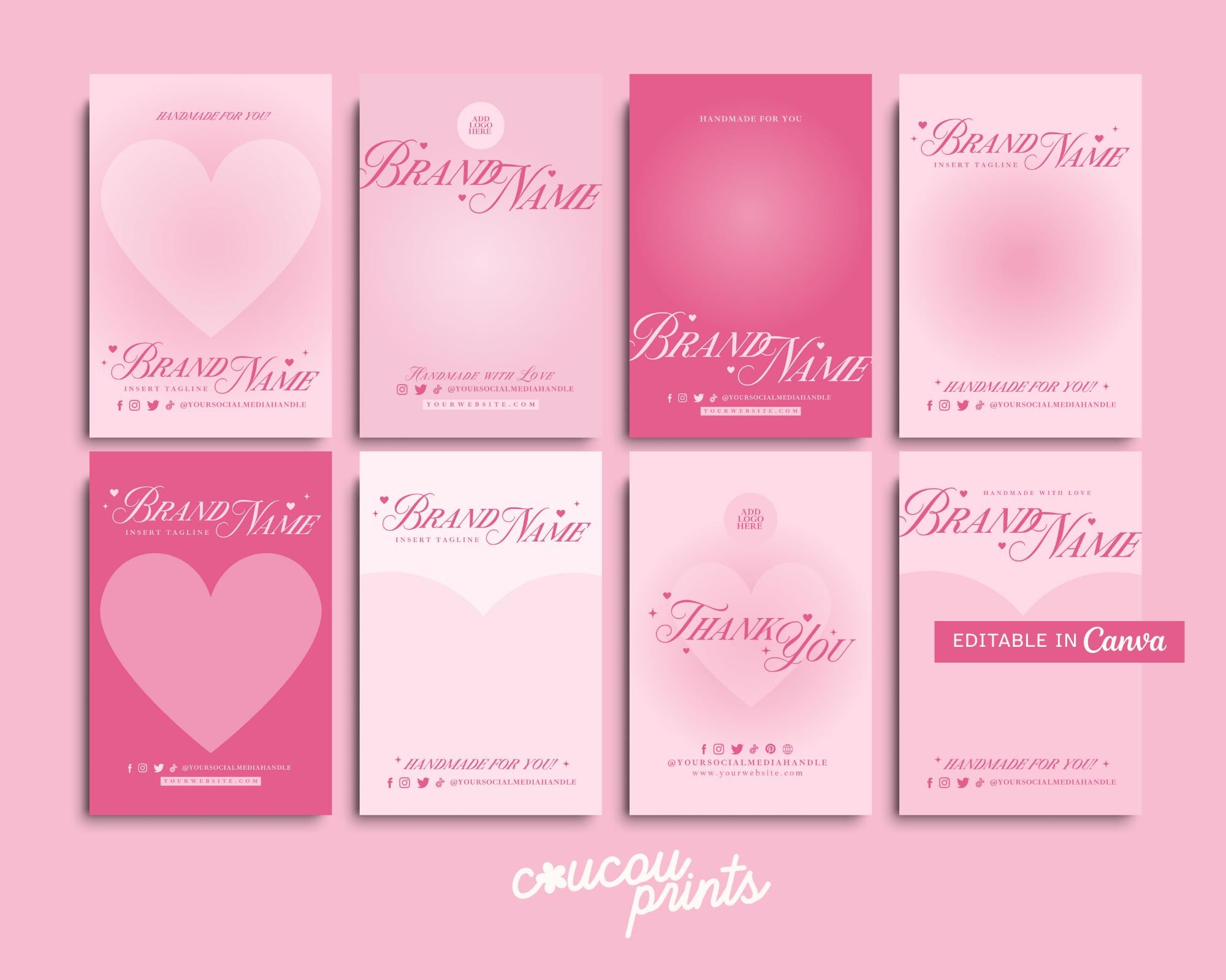 Pink Display Card Templates Canva, DIY Jewelry Product Display Cards, Car Coaster Backing Card, Hair Clip Packaging, Thank You Insert - Feb