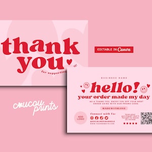 Plantilla de tarjeta de agradecimiento para pequeñas empresas, agradecimiento editable por su compra, folleto de agradecimiento imprimible, código QR de agradecimiento Canva, Sofi