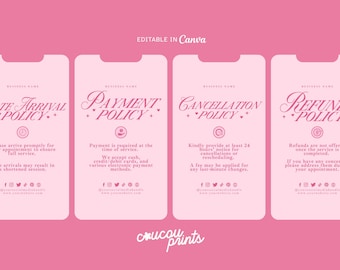 Pink Booking Policy Template Canva, Instagram Story Payment Policy, Refund and Cancellation Policy, Salon Business Terms and Conditions, Feb
