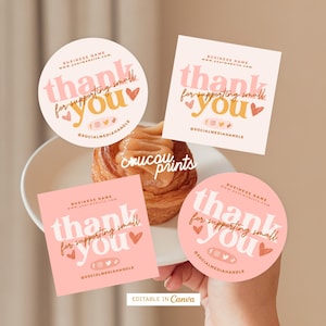 中小企業向けサンキューステッカー、丸型ボックスシールステッカーラベル、印刷可能なパッケージステッカー、DIYパッケージシール、ブランディングラベルCanva - Suny