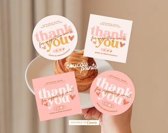 Small Business Thank You Sticker, Round Box Seal Sticker Label, Printable Packaging Sticker, DIY Package Seal, Branding Label Canva - Suny