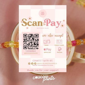 Modelo de placa com código QR editável, imprimível, para pagamento via Venmo, para PayPal, CashApp e Venmo, personalizável no Canva - Sky