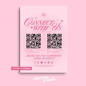 Editable Social Media Sign Template, Pink Follow Us Sign, Lets Be Social Sign, Follow Us On Social Media, Beauty Salon Business Sign, Feb