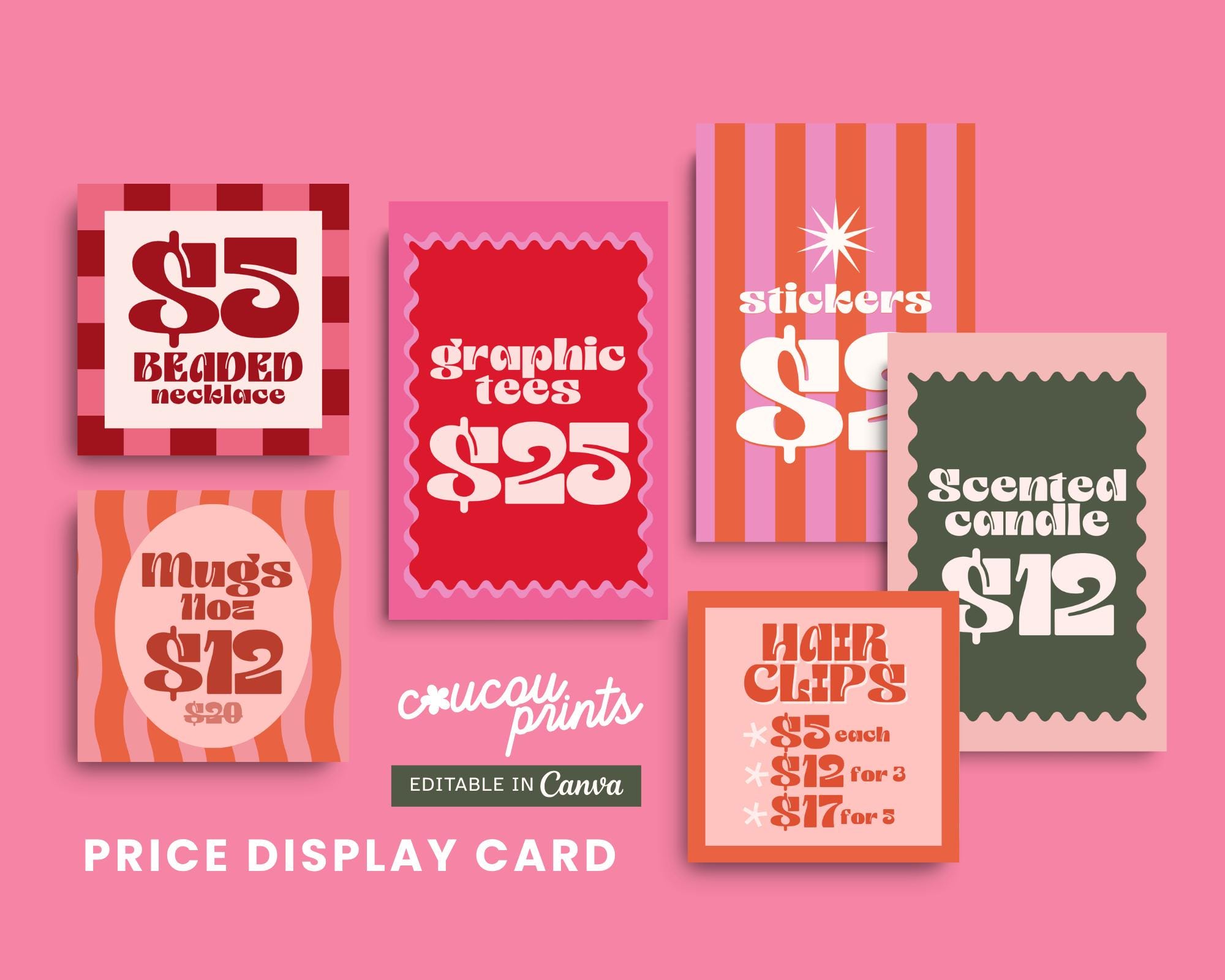 Price Display Cards Editable Canva Template, Retro Printable Price ...