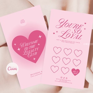 Pink Loyalty Card Template Canva, Editable Customer Punch Card, Printable Rewards Card Design, Stamp Card, Salon Loyalty Discount Card - Feb