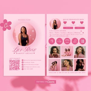 Pink Instagram Business Card Template Canva, Make Up Artist Salon Cards, QR Code Business Digital Card, IG Influencer Cards Hair Nails - Feb