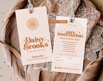 Editable Hanging Tags, Price Tag Template, Clothing Care Hang Tags, Custom Thank You Boutique Swing Tags, Washing Instructions Canva - Daisy