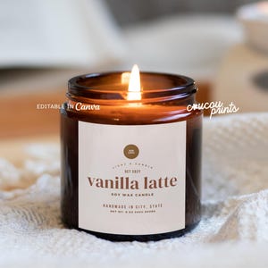 Modern Candle Label Design Template, Printable Candle Labels Template, Customizable Candle Jar Label, Editable Candle Sticker Canva, Latte