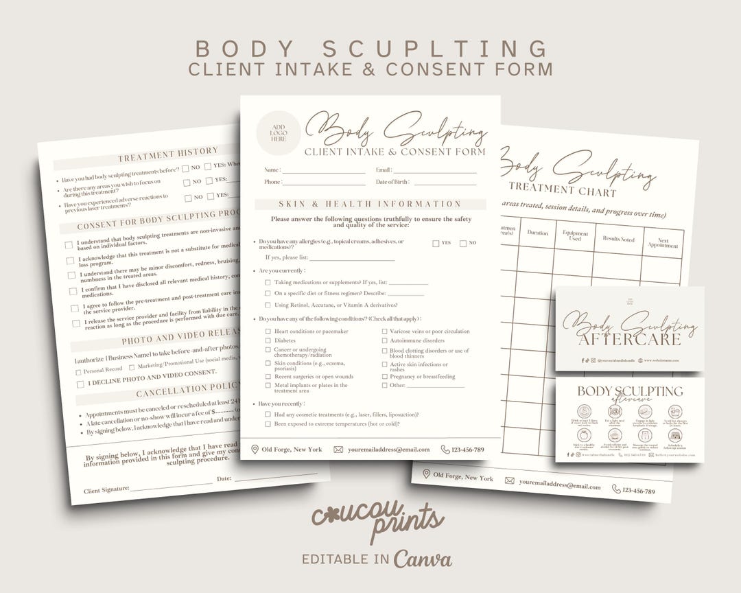 Body Sculpting Intake Forms, Body Contouring Consultation Consent, Body ...