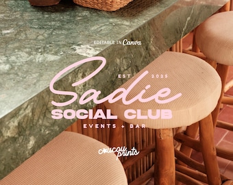 Modern Premade Logo Design Canva, Pink Green Logo Template, Bold Preppy DIY Logo, Editable Text Logo, Minimalist Logo for Small Business