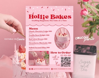 Pink Bakery Marketing Flyer Canva Template, Premade Cupcake Cake Business Flyer, DIY Cookie Business Flyer, Baking Dessert Shop Flyer, Sofi