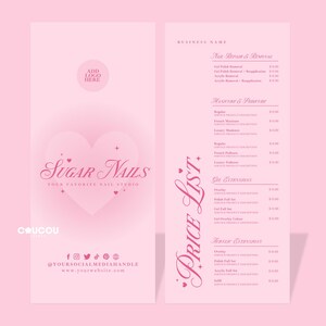 Editable Pink Nails Price List Template Canva DIY Printable Payment